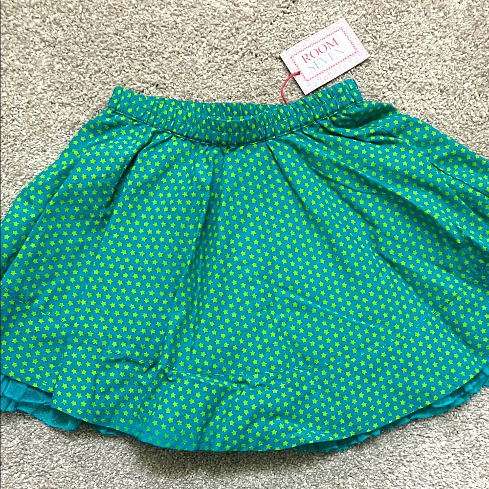 Room Seven Green Star Patterned Swing Skirt with Ruffle Petticoat Size 6 NWT